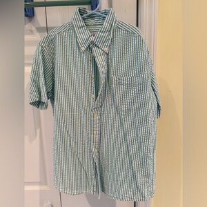 Talbots Kids-  Boys Seersucker Short Sleeve Shirt, Blue/Green, Size 12